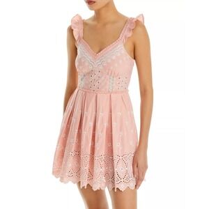 NWT LOVESHACKFANCY Mochi Cotton Eyelet Mini Dress Bubble Bath Pink Women Size 2